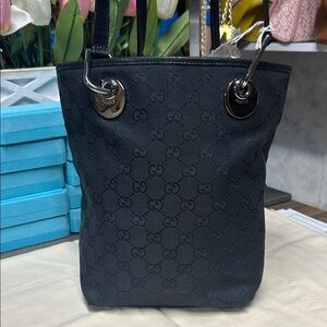 Gucci Black Monogram Shoulder Bucket Bag